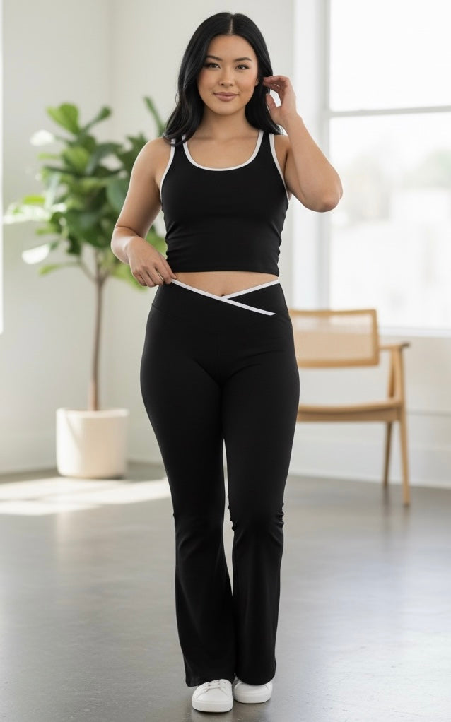 Conjunto flare-polera crop sostén